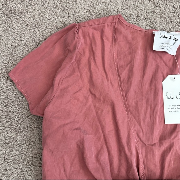 Sadie & Sage Tie-Front Crop Short Sleeve Blouse Shirt Womens S Dusty Rose - Picture 7 of 12